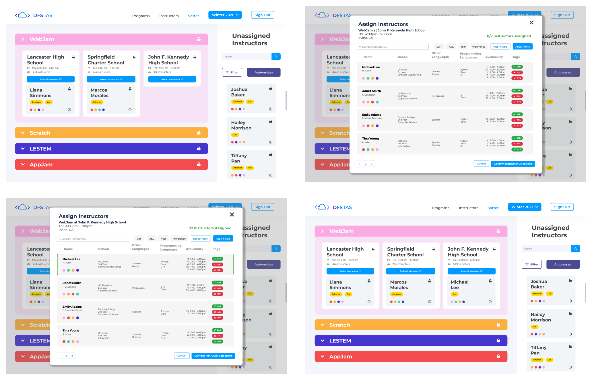 Final design wireframes of the sorter page